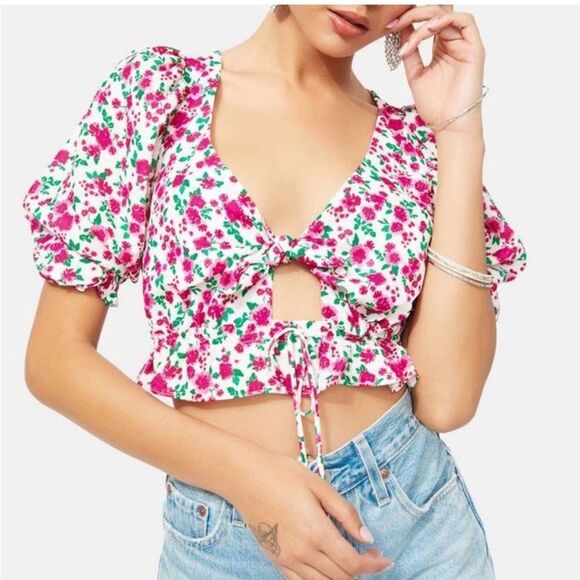 FOR LOVE & LEMONS Petal Blouse in Carnation size small - Picture 2 of 10